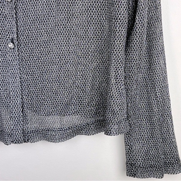Cachet | Vintage 90s Mesh Metallic Cardigan Silver Black Rhinestone Buttons | M - Picture 6 of 11